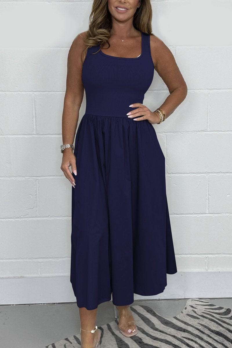 Jorellaia™ Vestido Línea A sin Mangas para Mujer con Escote Cuadrado Elegante