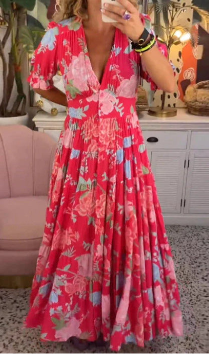 Orla™ Vestido Estampado Elegante con Escote en V y Bolsillos