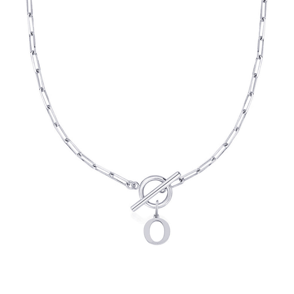 Ganelle™ Collar con Cierre de Candado Circular y Letra Inicial en Forma de Clip de Papel