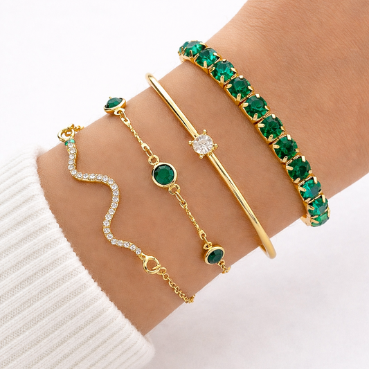 Orelissea™ Juego Pulseras Cristal Esmeralda Clásico