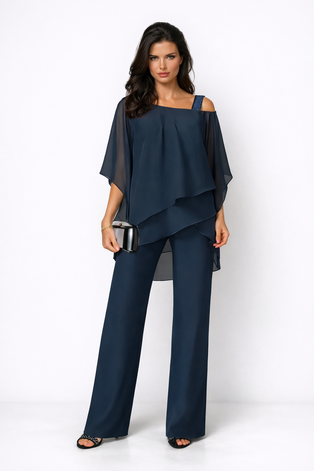Orosette™ Conjunto moderno de top asimétrico y pantalón amplio