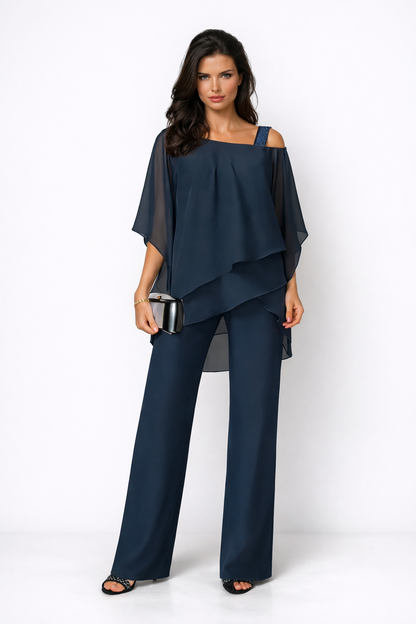 Orosette™ Conjunto moderno de top asimétrico y pantalón amplio