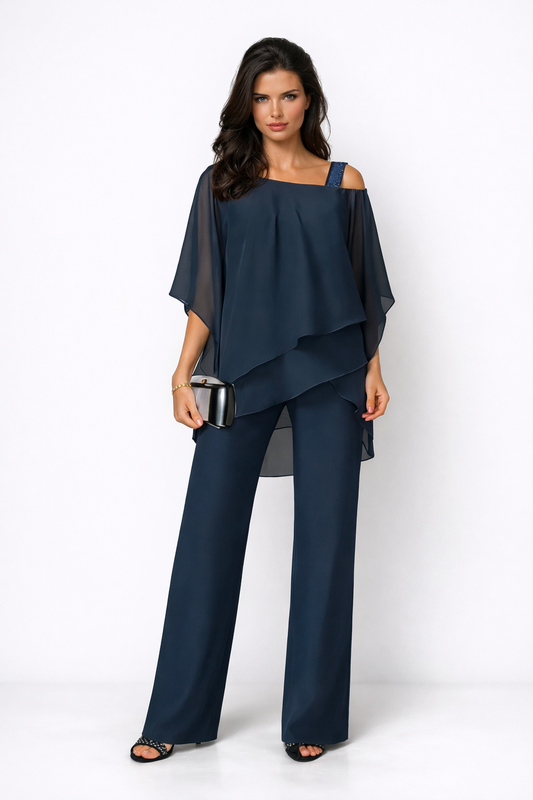 Orosette™ Conjunto moderno de top asimétrico y pantalón amplio