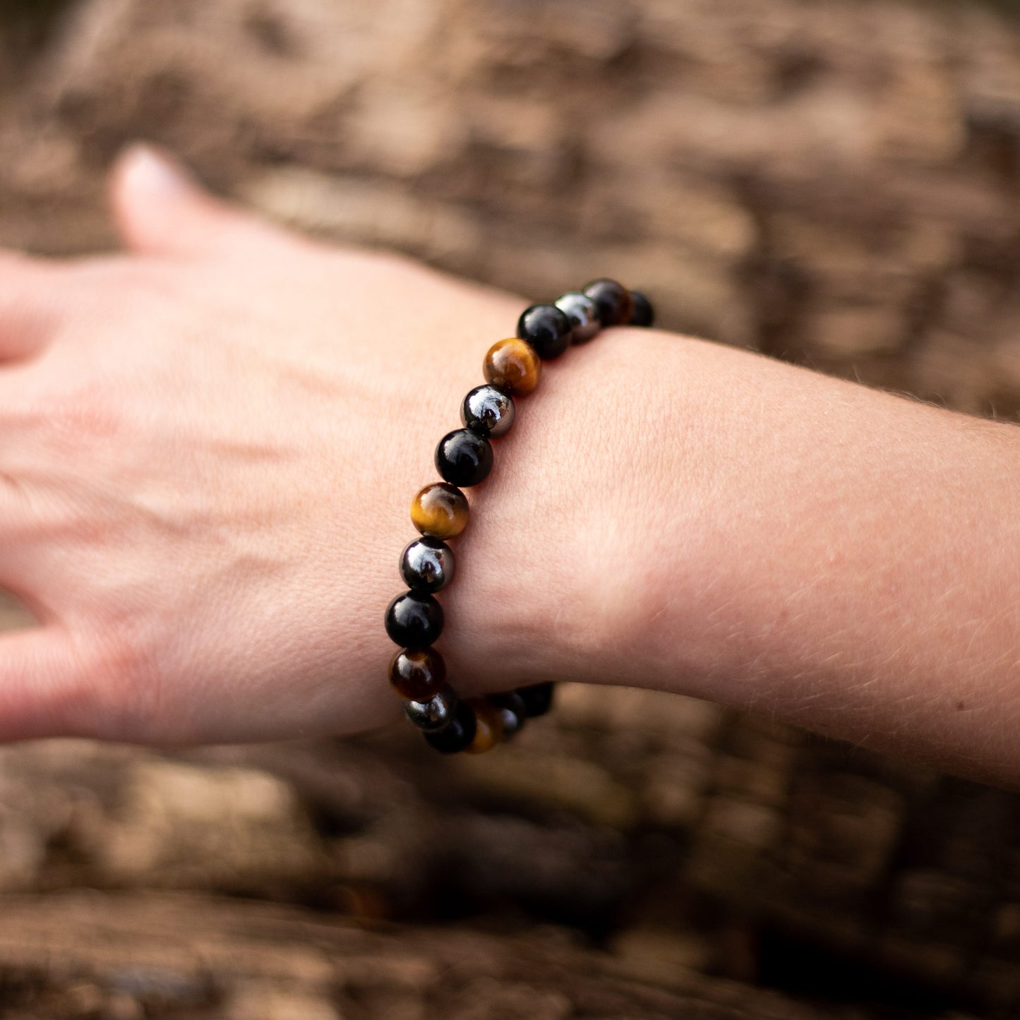 Caryra™ Pulsera "3 Protecciones" en Ojo de Tigre, Hematites y Obsidiana Negra