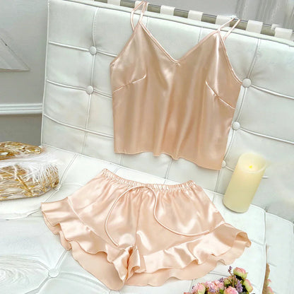 Jessa™ Conjunto de Pijamas Completo con Top de Satén y Pantalones Cortos