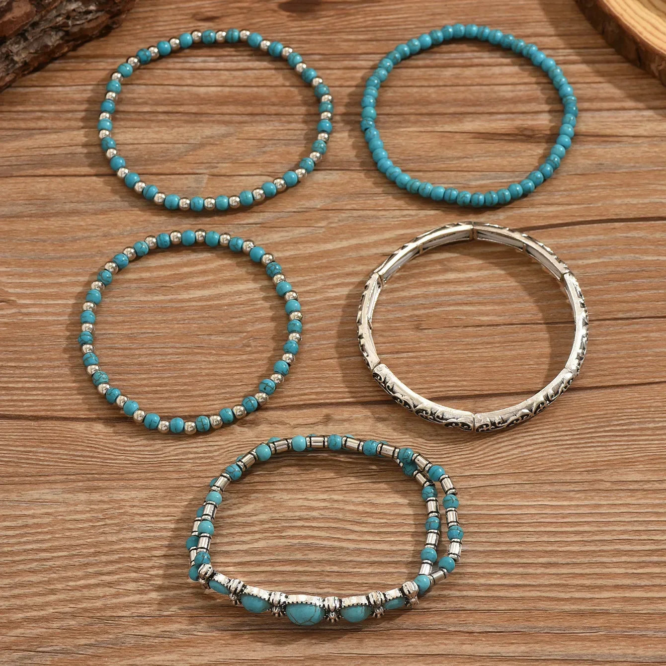 Selavienne™ Pulseras bohemias con cuentas verdes y turquesa