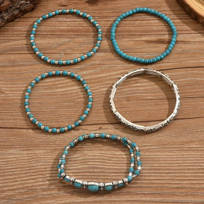 Selavienne™ Pulseras bohemias con cuentas verdes y turquesa