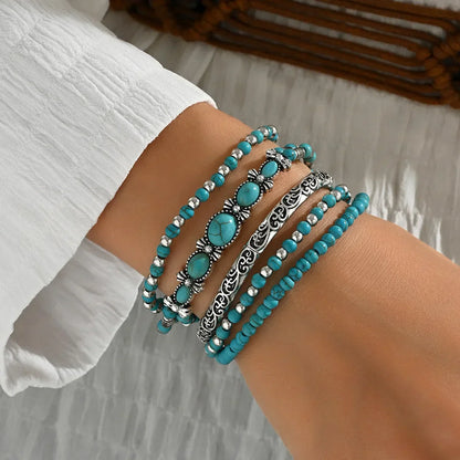 Selavienne™ Pulseras bohemias con cuentas verdes y turquesa