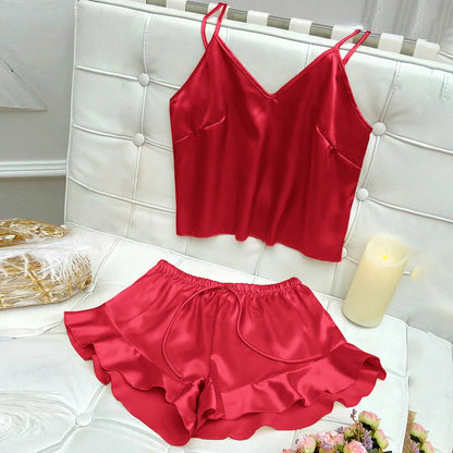 Jessa™ Conjunto de Pijamas Completo con Top de Satén y Pantalones Cortos