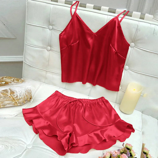 Jessa™ Conjunto de Pijamas Completo con Top de Satén y Pantalones Cortos