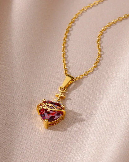 Aurelienna™ Collar del Sagrado Corazón de Jesús con Baño de Oro