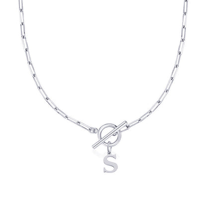 Ganelle™ Collar con Cierre de Candado Circular y Letra Inicial en Forma de Clip de Papel