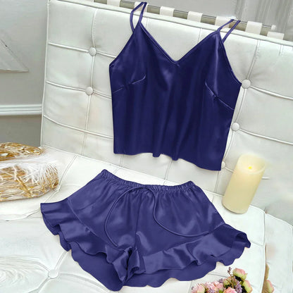 Jessa™ Conjunto de Pijamas Completo con Top de Satén y Pantalones Cortos
