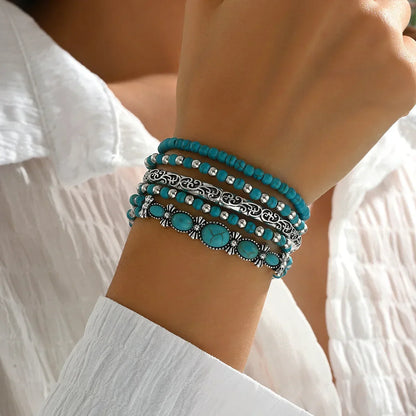 Selavienne™ Pulseras bohemias con cuentas verdes y turquesa