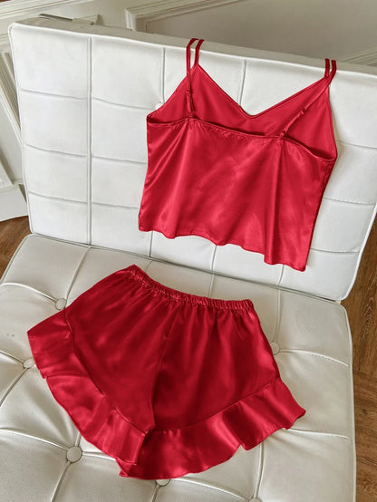 Jessa™ Conjunto de Pijamas Completo con Top de Satén y Pantalones Cortos