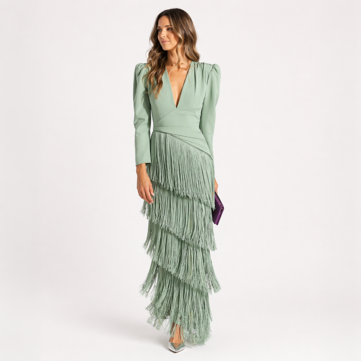 Sienna™ Vestido elegante con mangas de flecos