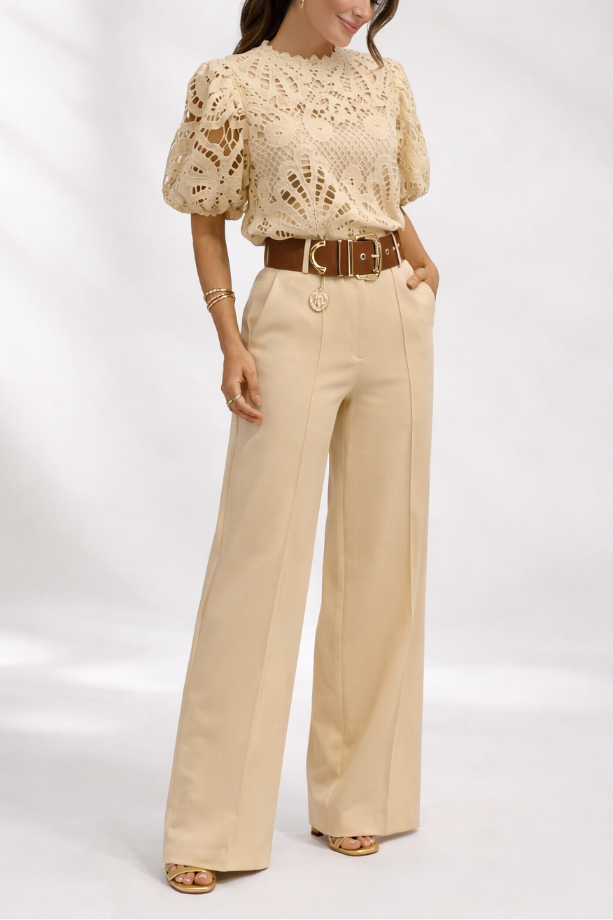 Sireva™ Conjunto Elegante de Blusa y Pantalón con Caída Fluida