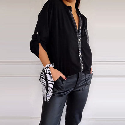 Hadley™ Top Casual de Patchwork con Lentejuelas Brillantes