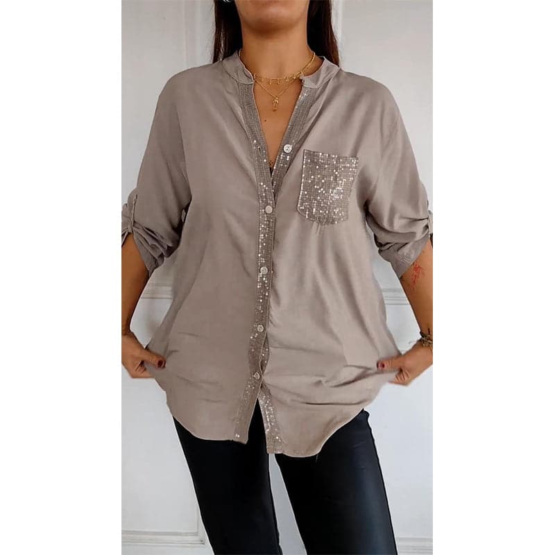 Hadley™ Top Casual de Patchwork con Lentejuelas Brillantes