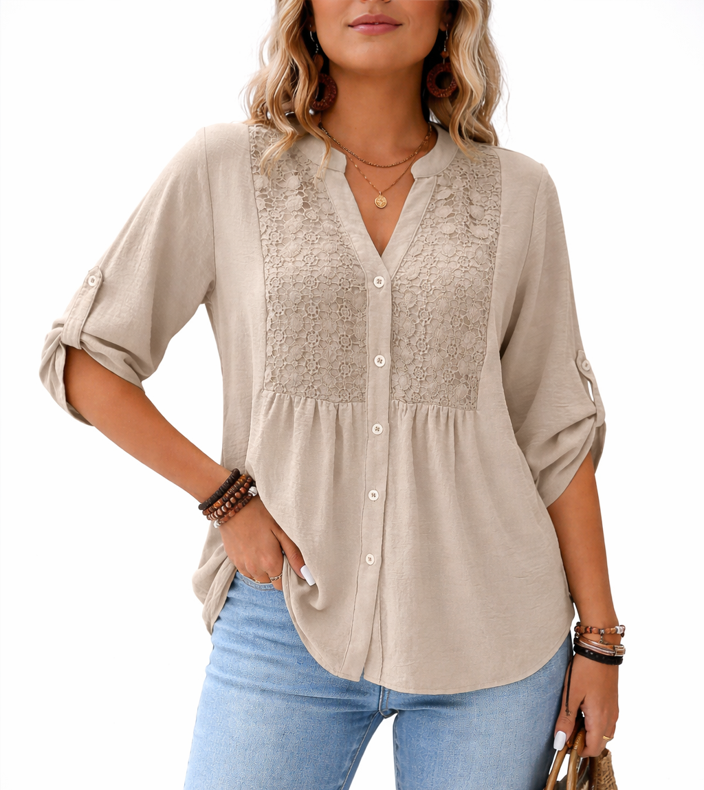 Vireya™ Blusa Elegante con Escote en V y Botones