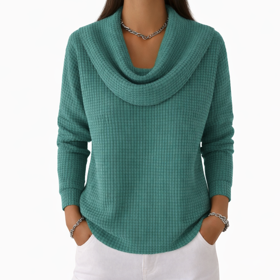 Zuri™ Suéter waffle suave con cuello elegante