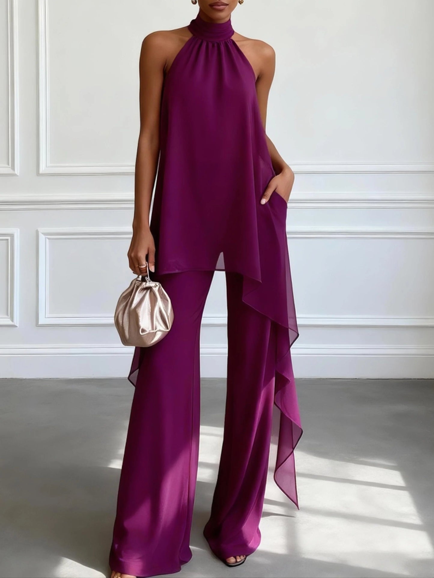 Veda™ Conjunto Elegante Halter con Pantalón Fluido