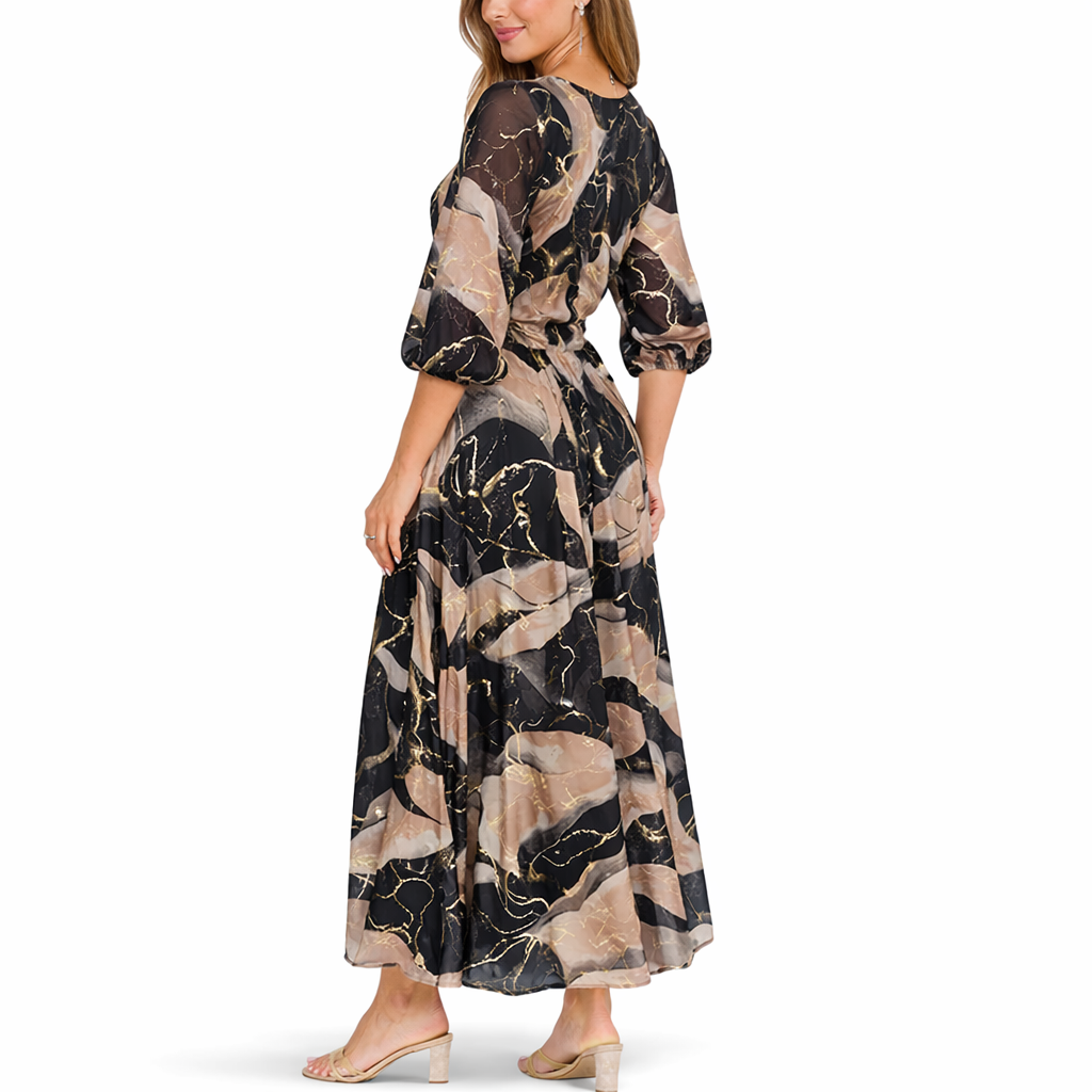 Wynoria™ Vestido Maxi Elegante Estampado Mármol Dorado
