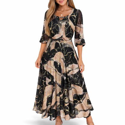 Wynoria™ Vestido Maxi Elegante Estampado Mármol Dorado