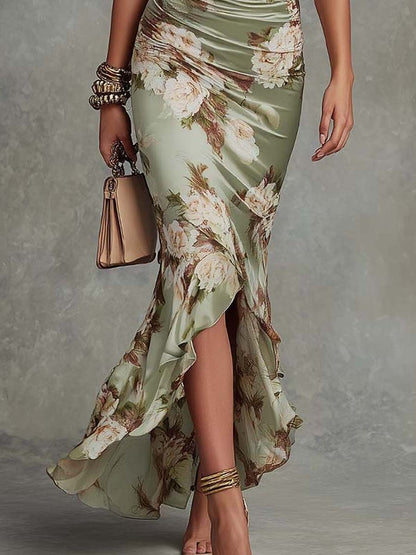 Virae™ Vestido Midi de Satén con Estampado Floral y Escote en V