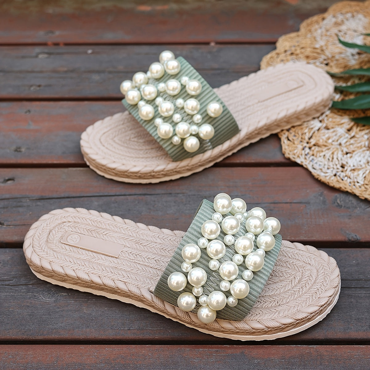 Fruxith™ Sandalias Planas con Perlas Decorativas y Máxima Comodidad