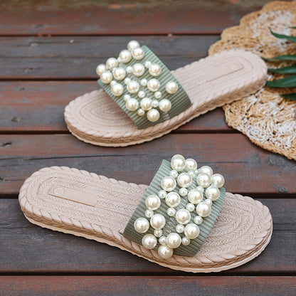 Fruxith™ Sandalias Planas con Perlas Decorativas y Máxima Comodidad