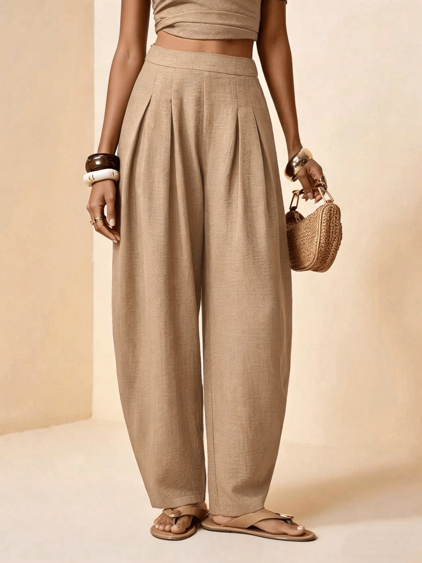 Droveaux™ Pantalón Recto Elegante con Cintura Elástica y Pliegues