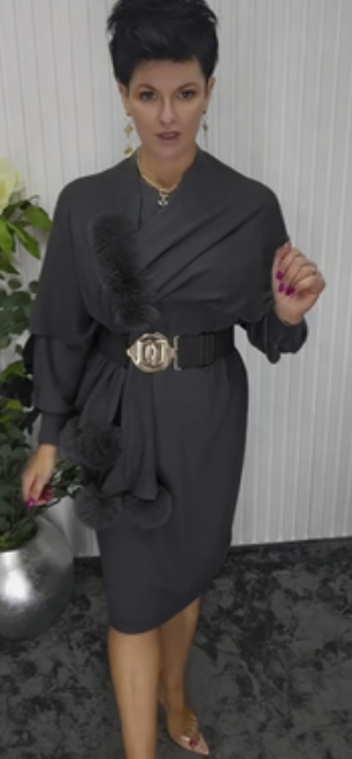 Danira™ Vestido de Manga Larga para Mujer con Bufanda Suave Decorativa