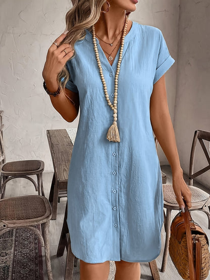Celine™ Vestido Casual Suelto con Cuello en V y Botones