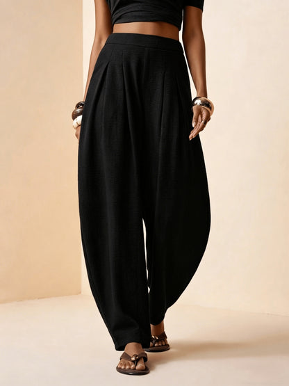 Droveaux™ Pantalón Recto Elegante con Cintura Elástica y Pliegues