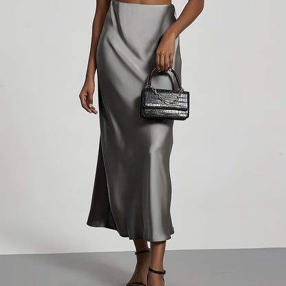 Greya™ Falda Midi de Satén con Cintura Alta y Caída Elegante