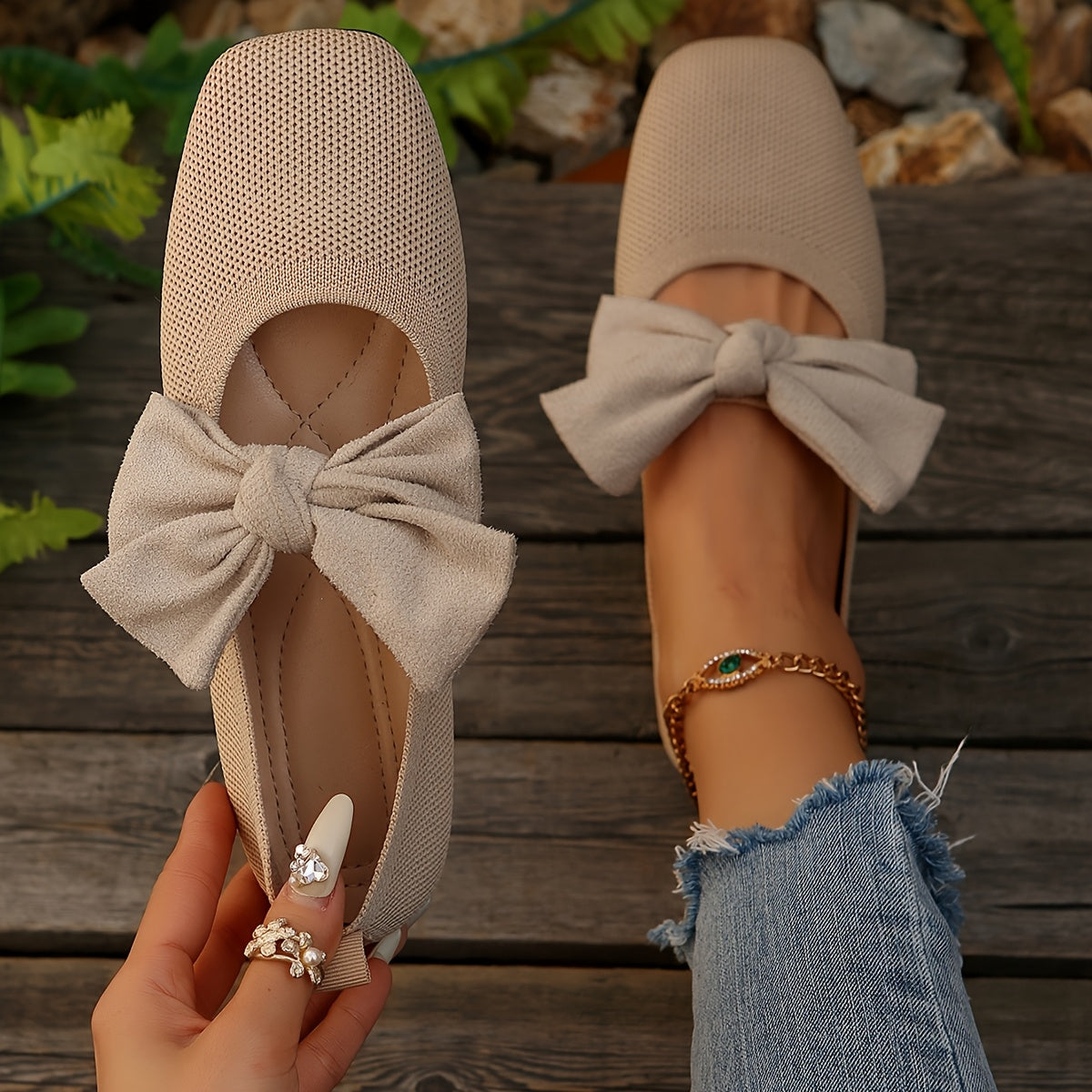 Neria™ Zapatos Planos Transpirables para Mujer con Moño Decorativo