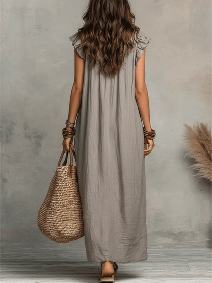 Hadira™ Vestido Casual de Algodón y Lino con Volantes y Estilo Artístico