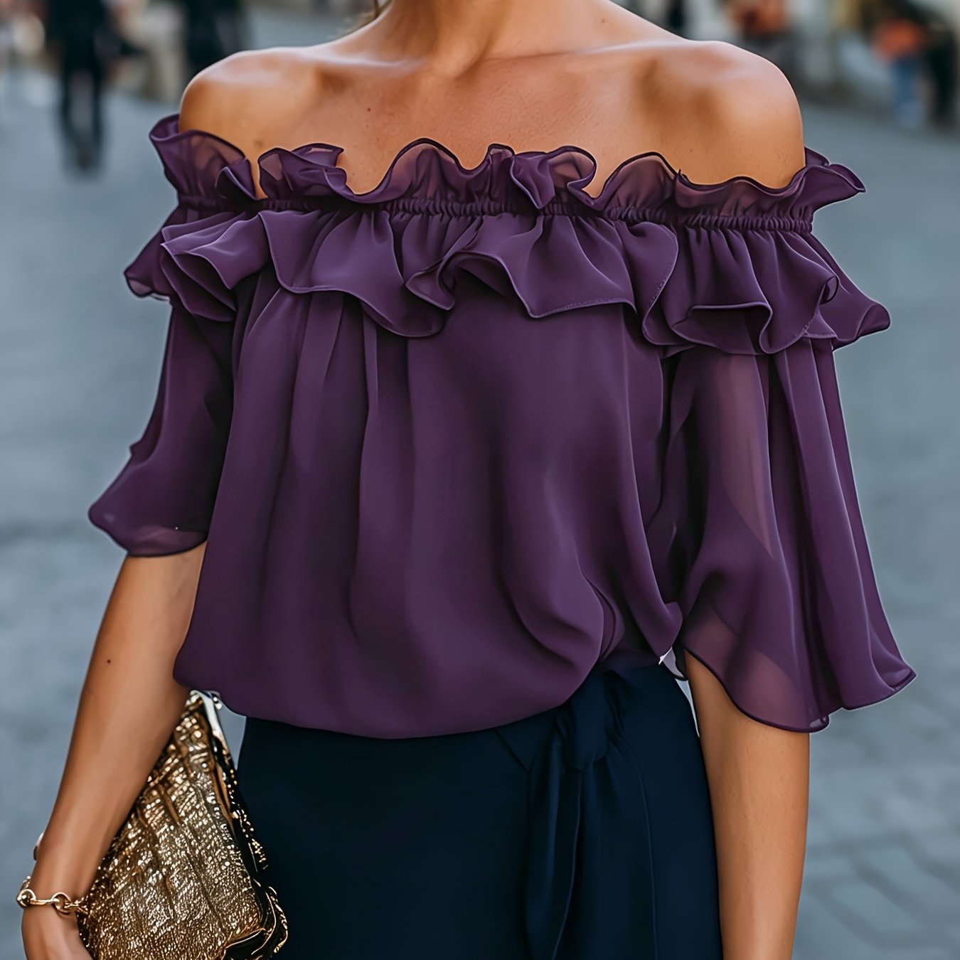 Bruvelle™ Blusa Elegante de Hombros Descubiertos con Manga Corta