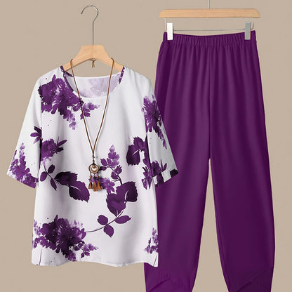 Fynley™ Conjunto Estampado de Dos Piezas con Blusa y Pantalón Cómodo