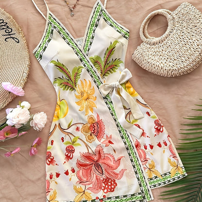 Dara™ Vestido Largo Tropical con Escote en V y Estampado Floral