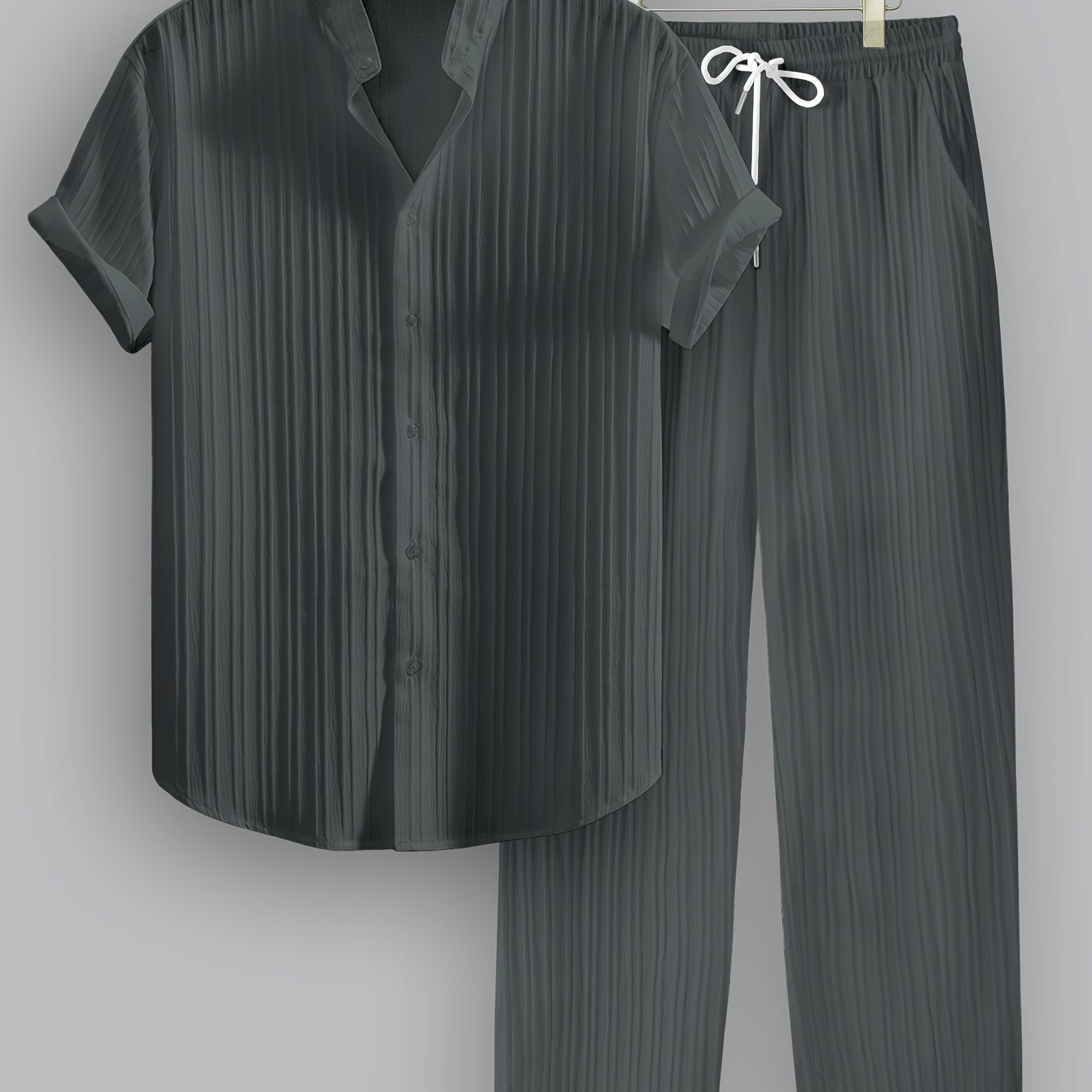 Kavaroq™ Conjunto de Verano para Hombre con Camisa de Cuello Mao y Pantalón con Cordón