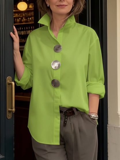 Davinae™ Blusa elegante de algodón y lino con cuello y botones metálicos
