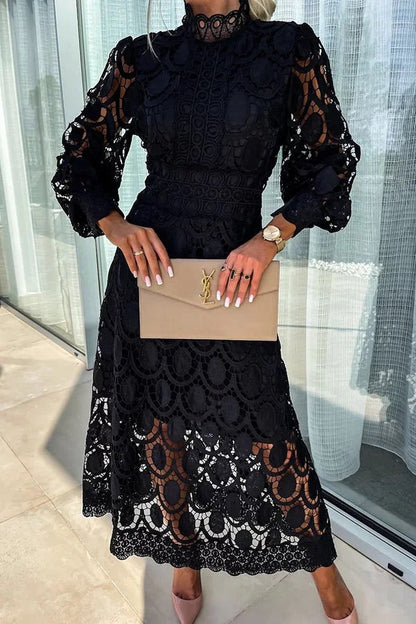 Jalvique™ Vestido Midi de Fiesta con Mangas de Encaje