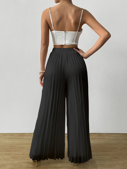 Uliquin | Pantalón Plisado de Pierna Ancha con Cintura Elástica y Caída Elegante