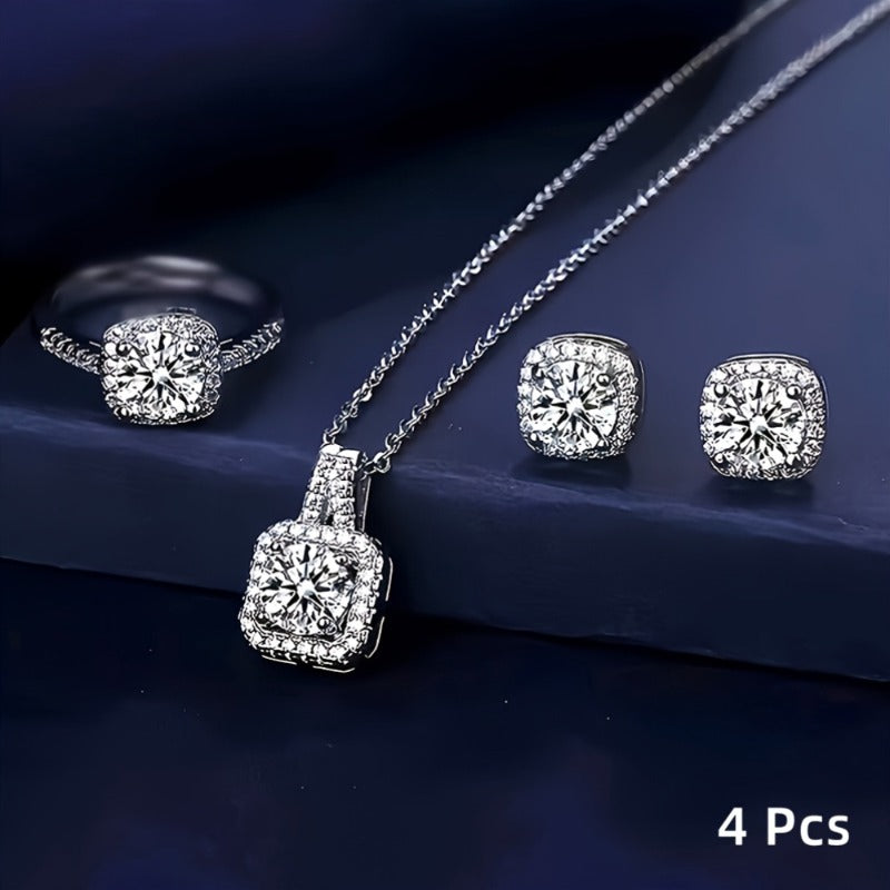 Elkie™ Set Elegante de Joyería Brillante con Collar, Anillo y Aretes