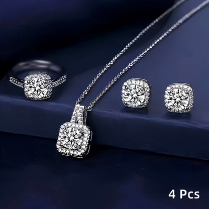 Elkie™ Set Elegante de Joyería Brillante con Collar, Anillo y Aretes