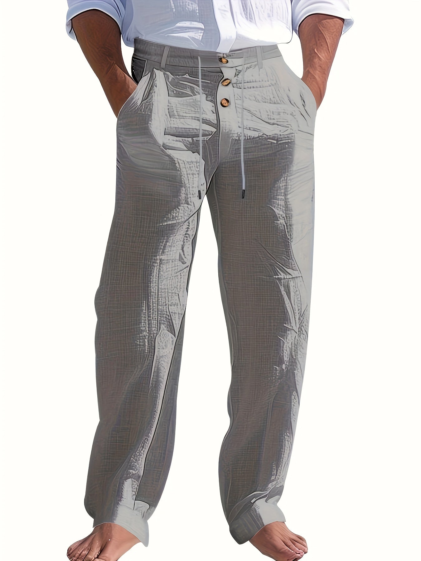 Embric™ Pantalón de Lino para Hombre con Cintura Ajustable y Corte Relajad