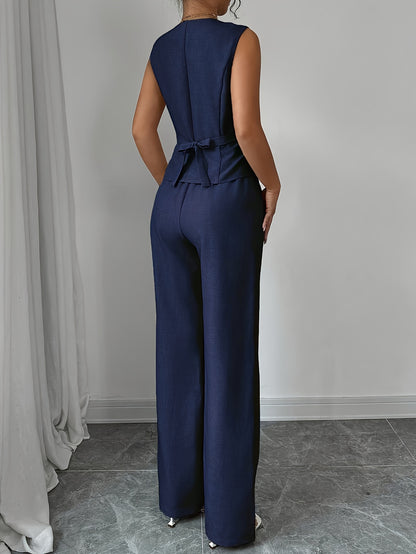 Malia™ Conjunto Elegante de Chaleco con Escote en V y Pantalón Recto