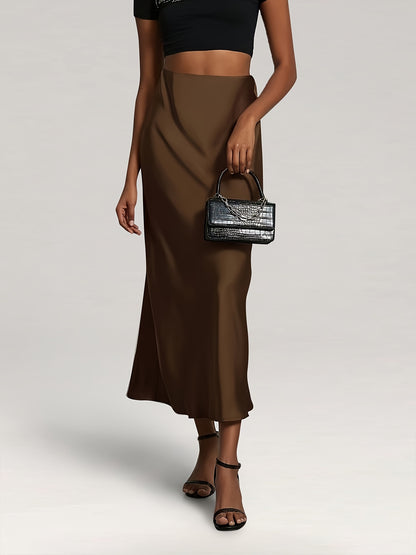 Greya™ Falda Midi de Satén con Cintura Alta y Caída Elegante